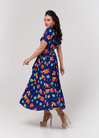 Темно-синее кэжуал платье so-78218-elb с юбкой-солнце Alpama с цветочным принтом