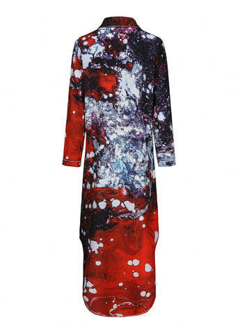 Красное праздничный, кэжуал платье а-силуэт, рубашка SHEIN с абстрактным узором