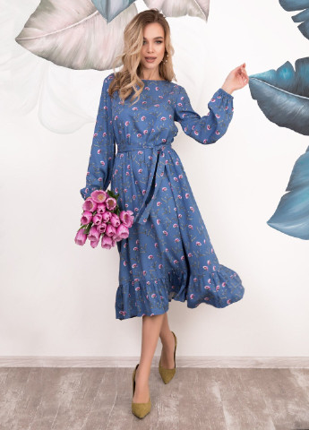 Голубое кэжуал платья ISSA PLUS с цветочным принтом