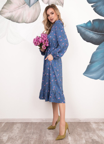 Голубое кэжуал платья ISSA PLUS с цветочным принтом