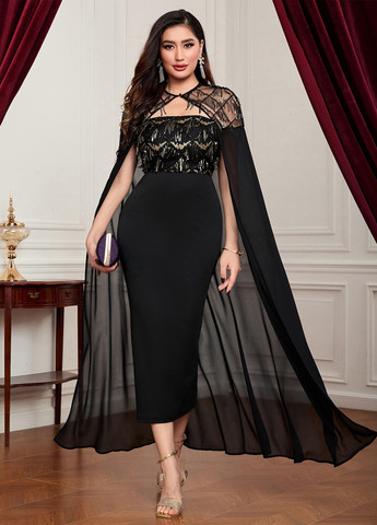 Черное вечернее, праздничный платье платье-футболка SHEIN однотонное