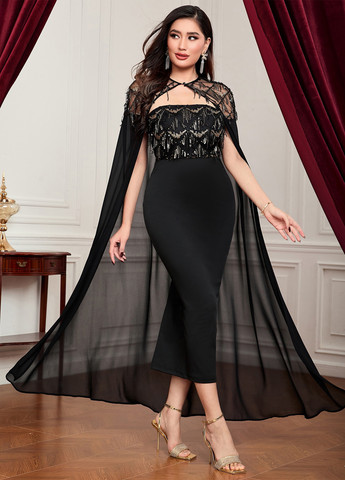 Черное вечернее, праздничный платье платье-футболка SHEIN однотонное