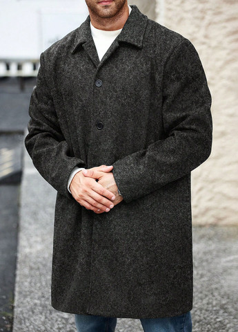 Темно-серое демисезонное Пальто однобортное SHEIN