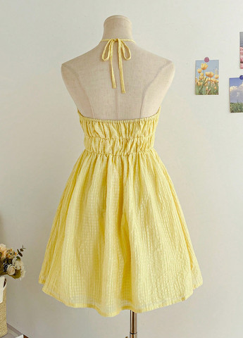 Желтое кэжуал платье с открытой спиной SHEIN однотонное