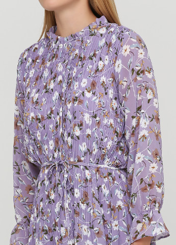 Лиловое кэжуал платье плиссированное No Brand с цветочным принтом