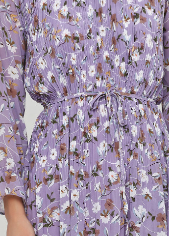 Лиловое кэжуал платье плиссированное No Brand с цветочным принтом