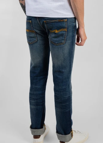 Темно-синие демисезонные темно-синие джинсы с потертостями Nudie Jeans