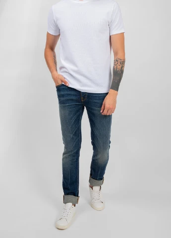 Темно-синие демисезонные темно-синие джинсы с потертостями Nudie Jeans