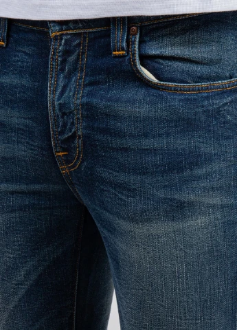 Темно-синие демисезонные темно-синие джинсы с потертостями Nudie Jeans
