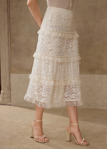 Кремовая кэжуал однотонная юбка SHEIN а-силуэта (трапеция)