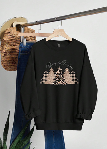 Чорний світшот SHEIN новорічний без декору (352938567)