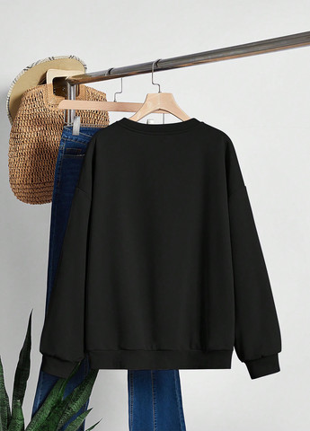 Чорний світшот SHEIN новорічний без декору (352938567)