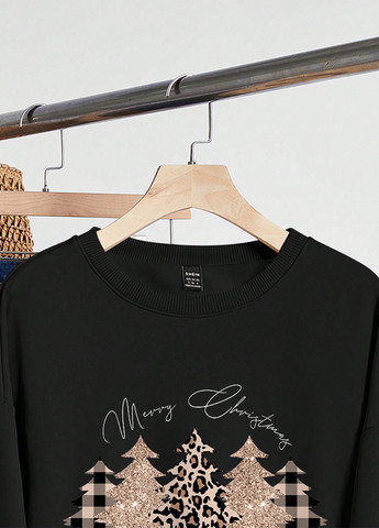Чорний світшот SHEIN новорічний без декору (352938567)