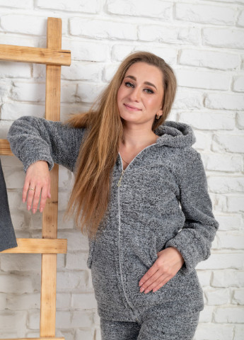 Серая всесезон женская теплая пижама с карманами кофта + брюки V.O.G.