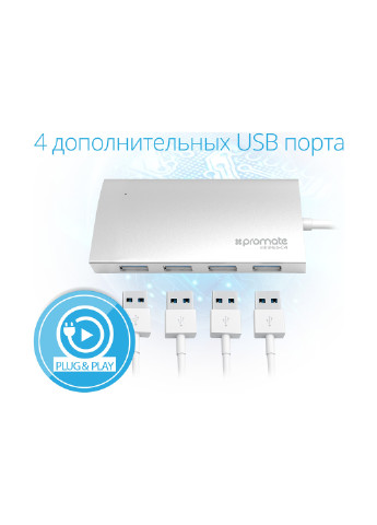 USB-хаб 3.1 TYPE-C Хаб Silver Promate minihub-c4 (142272212)