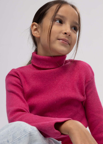 Малиновий демісезонний гольф для дівчинки в рубчик ангора 8477 134 см малиновий 62849 DobraMAMA