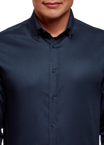 Темно-синяя кэжуал рубашка однотонная Oodji с длинным рукавом