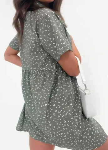 Оливкова кежуал плаття, сукня Missguided в горошок