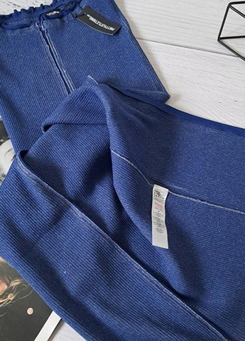 Синяя кэжуал однотонная юбка No Brand карандаш