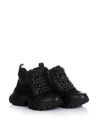 Черные женские ботинки на молнии со шнуровкой, на тракторной подошве