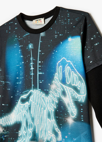 Черный демисезонный кэжуал лонгслив KOTON динозавр