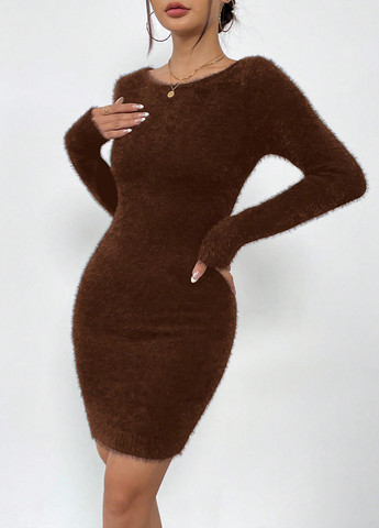 Коричневое праздничный, кэжуал платье платье-свитер, футляр SHEIN однотонное