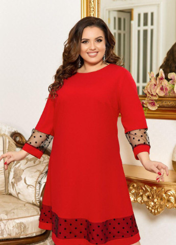 Темно-красное женское платье свободного кроя красного цвета р.52 378907 New Trend