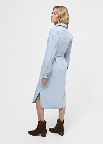 Светло-голубое джинсовое, кэжуал платье рубашка Braska однотонное