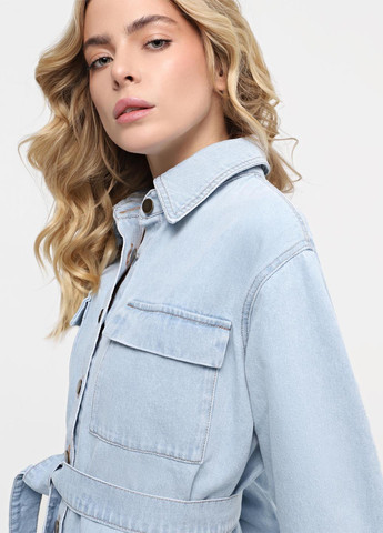 Светло-голубое джинсовое, кэжуал платье рубашка Braska однотонное