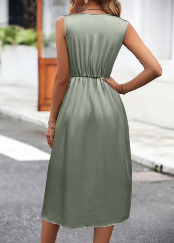 Сіро-зелена вечірня, кежуал сукня на запах SHEIN однотонна