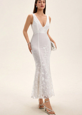 Білий вечірня, кежуал сукня годе SHEIN однотонна