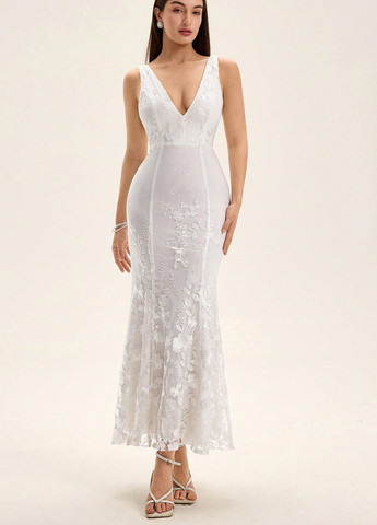 Білий вечірня, кежуал сукня годе SHEIN однотонна