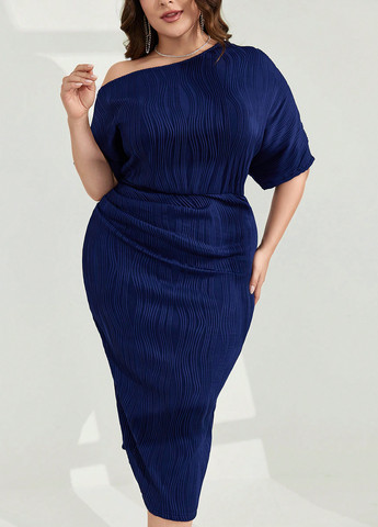 Темно-синее коктейльное платье футляр SHEIN однотонное