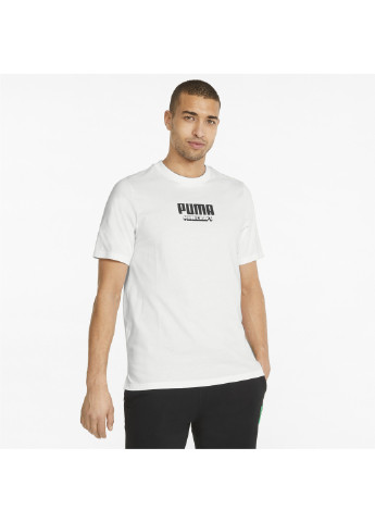 Футболка x MINECRAFT Graphic Men's Tee Puma однотонная белая спортивная хлопок, полиэстер