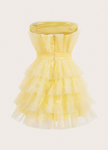Желтое вечернее платье с пышной юбкой SHEIN однотонное