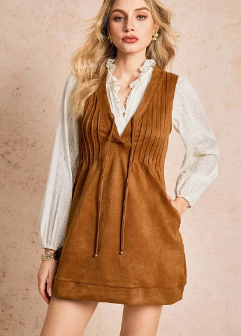 Коричневое кэжуал платье а-силуэт SHEIN однотонное