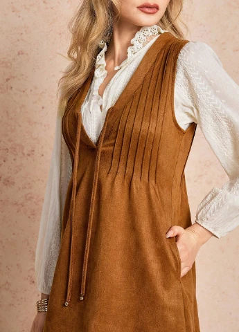 Коричневое кэжуал платье а-силуэт SHEIN однотонное