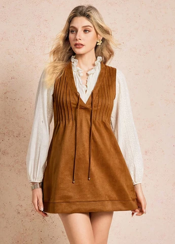 Коричневое кэжуал платье а-силуэт SHEIN однотонное
