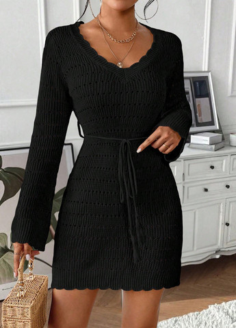 Чорна кежуал сукня сукня светр SHEIN однотонна