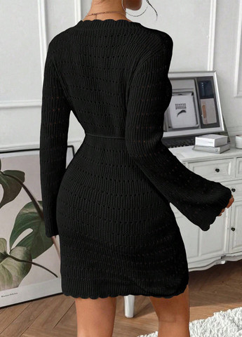 Чорна кежуал сукня сукня светр SHEIN однотонна