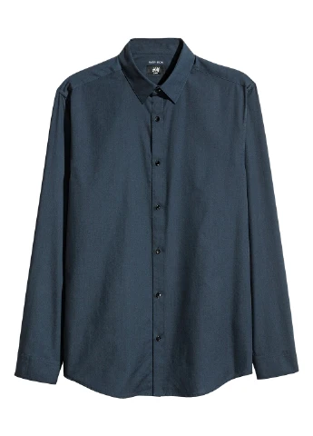 Темно-синяя рубашка однотонная H&M