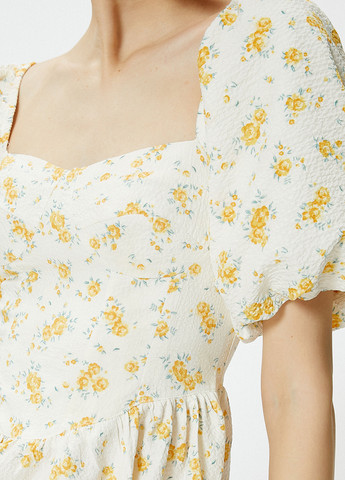Молочное кэжуал платье клеш KOTON с цветочным принтом