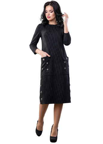 Черное кэжуал платье миди ST-Seventeen в полоску