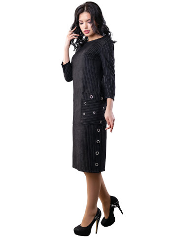 Черное кэжуал платье миди ST-Seventeen в полоску