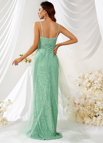 Мятное праздничный, вечернее платье SHEIN однотонное