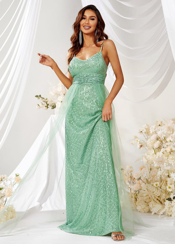 Мятное праздничный, вечернее платье SHEIN однотонное