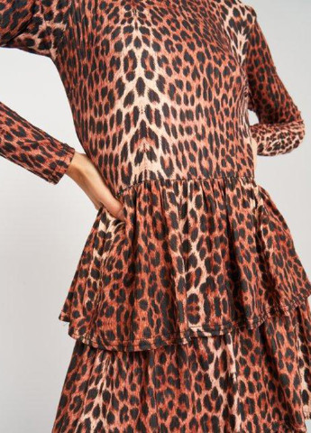 Коричневое кэжуал платье клеш Sisters Point леопардовый