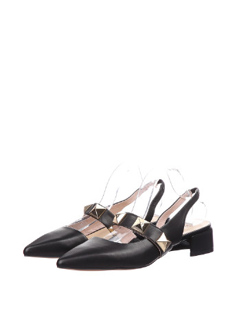 Черные женские кэжуал туфли с заклепками на среднем каблуке - фото