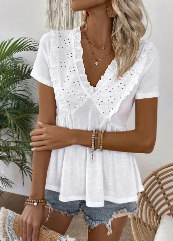 Біла блуза з баскою SHEIN