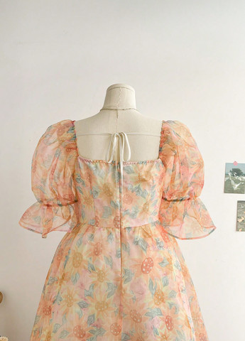 Персиковое кэжуал платье а-силуэт SHEIN с цветочным принтом